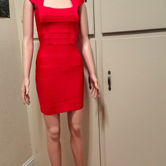 Rachael G. Red Stretch Square Neck Dress - Picture 5 of 13